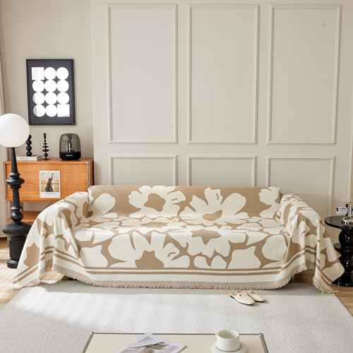 Manta nórdica de felpilla floral para sofá, funda suave grande para sofás de 4 plazas, 180 x 380 cm, color caqui, elegante protector y decoración del hogar para sala de estar