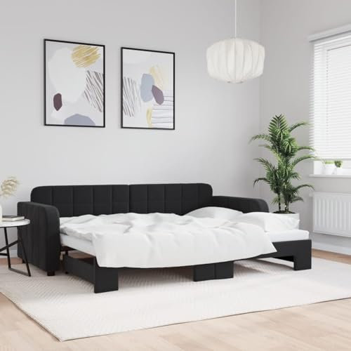 Fasba Tagesbett, Ausziehbar Schlafsofa mit Lattenrost, Bettsofa Gästebett für Schlafzimmer Wohnzimmer, Sofa Bett Ausziehbett, Schwarz 80x200 cm Samt
