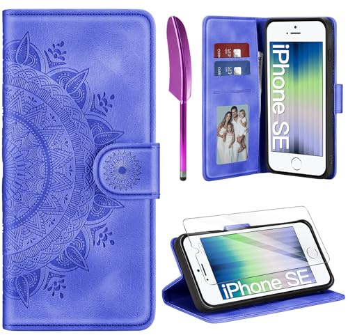 ivencase für iPhone SE 2022/2020 iPhone 8/7 Hülle und Schutzfolie, Lila | Premium Klappbar Handyhülle, Magnet, Kartenfach, Ständer, PU Leder, Flip Wallet Schutzhülle