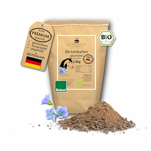 Bio Leinkuchen Granulat 2.5kg Mash von Leinkraft - Leinkuchen geschrotet für Pferde ohne Zusätze - Deutscher Anbau - hoher Restölgehalt für Haut und Fell - reich an Schleimstoffen für die Verdauung