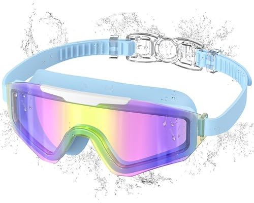 Ambienden Occhialini Nuoto Bambini, Antiappannamento & UV, Ampià Visuale, Regolazione Rapida, Sigillo in Silicone, Occhialini Piscina Unisex 3-14 Anni, DD-BL