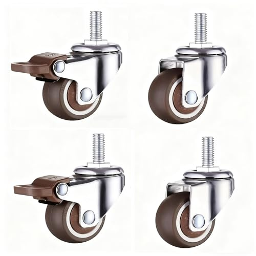 4 Pezzi Rotelle per Mobili,Rotelle Antitraccia,Bogoro Ruota Girevole Con Perno Filettato M8 X 15mm,2 Ruote Girevoli con Freno + 2 Ruote Girevoli a 360°,Adatte per Attrezzature e Mobili.