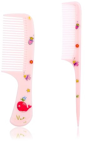 2 Stycken Sött Hårkam Set, Finaxlat & Råttsvans Stylingkam Mini Baby Plast Hårborste Verktyg Accessoarer för Småbarn Barn Kvinnor Alla Hårtyper (Rosa Val)