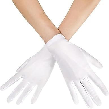 Clockjuan 1 Paar weiße kurze Satin-Handschuhe, Opernhandschuhe, Hochzeit, Brautkleid, Damenkleid, weiß, für Party, Tanz, Abendessen, Bankett, einfach zu tragen, einfach zu verwenden und aufzubewahren