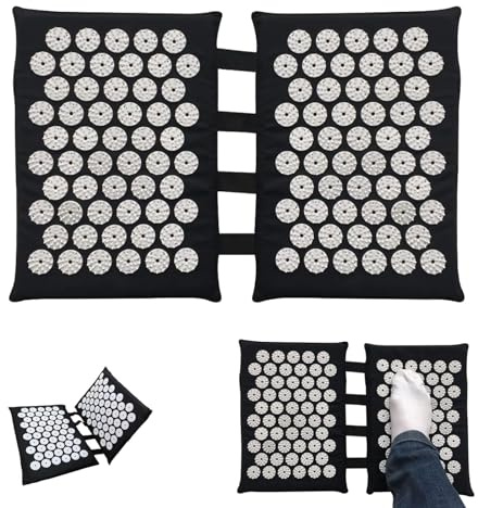 Akupressur Fußmatte, 2 x 33 cm Akkupressmatte fuß mit 110 ABS Spitzen, Waschbare Vielseitige Stimulation Akupunktur Matte mit Muskelentspannung und Stressabbau, für Hause, ins Büro(Schwarz)