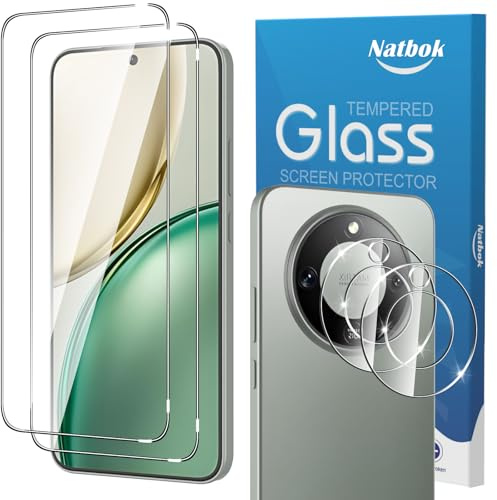Natbok 2+2 Piezas Protector de Pantalla para Honor Magic8 Lite con Protección de Cámara,Cristal Templado,Dureza 9H,Antihuellas,Sin Burbujas,Ultra Transparente Premium Vidrio Templado