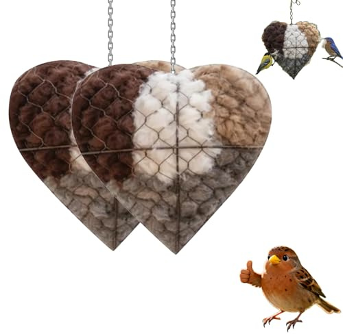 Alpaca Bird Nesting Material, Handmade Natural Alpaca Fiber Bird Nesting Heart, Winter Fowl Gifts Animal Hummingbirds Lovers Home Garden Yard (2Pcs)