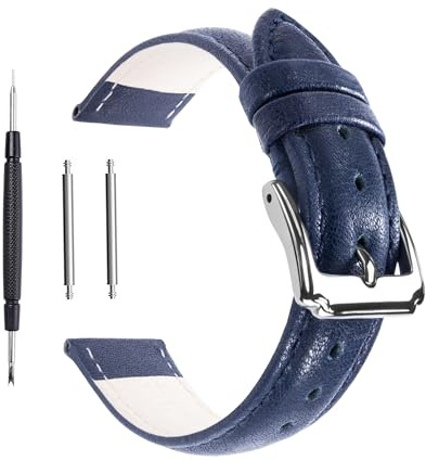 Berfine Ersatz-Uhrenarmband aus Kalbsleder, extra weiches Leder Uhrenarmband für Herren und Frauen, Schwarz Braun, 14mm 16mm 18mm 20mm 22mm