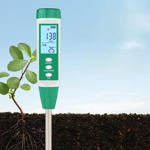 Tester digitale nutriente per suolo per misurazione N/P/K e temperatura, retroilluminazione LCD, letture in 3 secondi, ABS + sonda in metallo (tester fosforo)