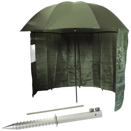 G8DS Angelschirm mit Seitenwand 200-220 cm Schirmzelt Angeln Schirmsystem mit Seitenplane Grün Karpfenzelt Windschutz Regenschirm