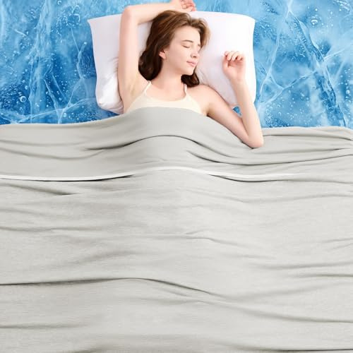 L'AGRATY Cooling Blanket (200x220cm King) for Sweats Absorbs Heat to Keep Adults Cool on Warm Nights, Q-Max 0.5 for Hot Sleepers, Ultra-Cool Lightweight Blanket for Bed, LightGrey