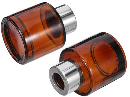 STOBAZA Paquete de 2 Botellas de Vidrio para difusores de aceites Esenciales, 50ml, Color marrón, con diseño cilíndrico y funcionalidad Anti-derrames para aromaterapia en hogar y Coche