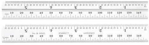 Starrett CB150–36 Kombinationswinkel Klinge mit Zoll und Millimeter Graduierung, Sets schräg und Winkelmesser, 19 mm Breite, 2 mm Stärke, 150 mm Größe