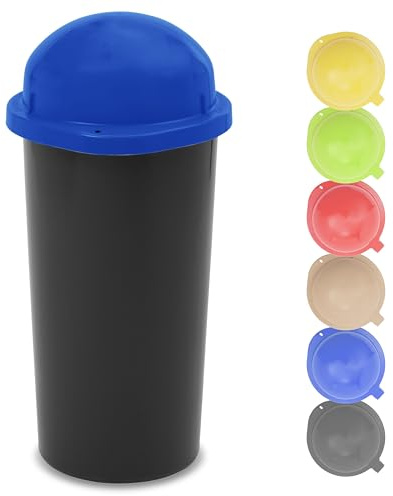 KUEFA HD 60L Müllsackständer, Mülleimer mit Scharnierdeckel und Klemm-Ring Gelber Sack, stabil, strapazierfähig, geruchsdicht, auslaufsicher, universell einsetzbar (Blau)