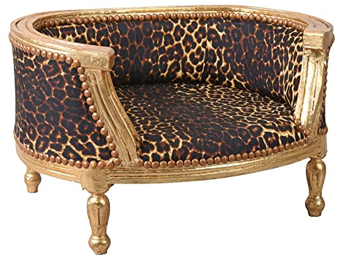 PALAZZO INT Luxus Hundebett im Barockstil „Marie Antoinette“ | Handgearbeitetes Hundesofa aus Holz mit Antik-Patina | Ideal für Mops, Bully & kleine Hunde | Maße 70×47×40 cm, Sitzhöhe 23 cm