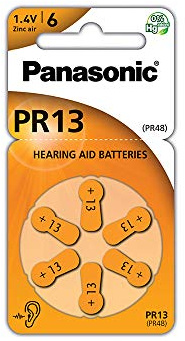 Panasonic PR13 Zinc Air batteries for hearing aids, type 13, 1.4V, hearing aid batteries, 6 in a pack, orange