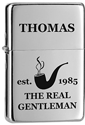 polar-effekt Accendino effetto cromato con incisione – Accendino a benzina personalizzato con custodia regalo – regalo per uomini, papà o gioia – Motivo Real Gentleman