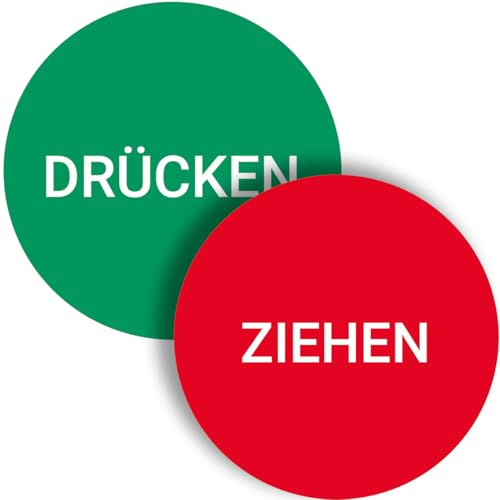 2er Set PVC-Aufkleber Türschild Drücken und Ziehen (einzeln), Ø 9,5 cm, mit UV-Schutz Outdoor geeignet, Hinweisschild Folie