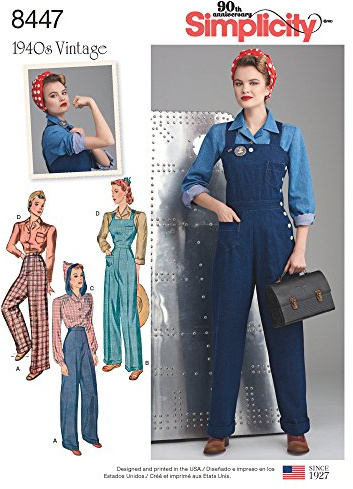Simplicity 8447Pattern 8447 Women's Vintage Trousers, Overalls and Blouses, Paper, White, U5 (16-18-20-22-24)
