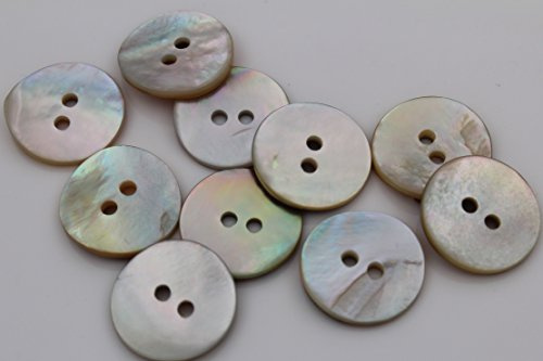 10 Stück, natürlich schimmernde Perlmuttknöpfe, 2 Loch aus europäischer Fertigung, flach, in 10 Größen erhältlich Perlmutt Knöpfe (15mm)