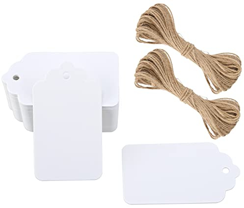 G2PLUS 100Stk Geschenkanhänger Weiß: 7x4cm Kraftpapier Etiketten Anhänger mit Juteschnur, 300g/m² Papieranhänger für Geschenkverpackungen, DIY Basteln und Kunsthandwerk