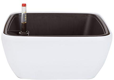 Vencer 10.8 Inch Plastic Square Self Watering Planter,Water Indicator,Modern Decorative Planter Pot for All House Plants Flowers,Herbs,Vegetables,Tropical,White,VF-049