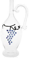 Pichet décoratif avec anse en verre transparent pichet en cristal souffle a la bouche avec relief d'une grappe de raisin en verre coloré de l'extérieur cont. 0,5 litres haut. 30 cm