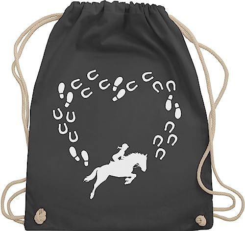 Shirtracer Turnbeutel Rucksack - Pferde - Taschen - Reiter und Pferd Herz - Unisize - Dunkelgrau - geschenke für pferdefans pferdebeutel pferdeliebhaber mit herzen beutelrucksäcke pferderucksack