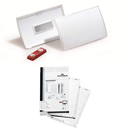 Durable Namensschild Click Fold 10 Stück mit Magnet im druckfertigen Set (54x90mm), mit 200 mikroperforierten Einsteckschildern