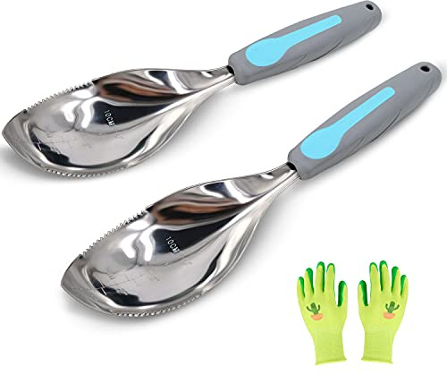 Jardineer 2Pack Garden Trowel, Stainless Steel Hand Shovel with Ergonomic Handle, Multi-Use Soil Scoops for Digging, Planting, Transplanting, Cultivating(Blue)