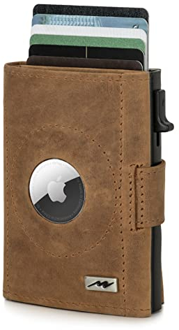 Marc Peter® Chicago Bräune Hunter Leder Push Air Slim Wallet | Airtag Geldbörse mit Münzfach | RFID Schutz kleines Mini Portmonee