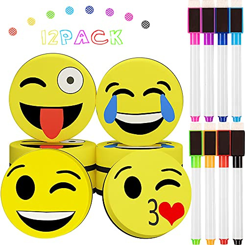 X-BLTU 4er Set Whiteboard Schwamm+Whiteboard Marker, Magnetisch Schwamm mit Stifte, 2 in 1 Kreidemarker mit 8 Farben, Trocken Abwischbar, Rundspitze 1-2mm, Perfekt für Zuhause Büro