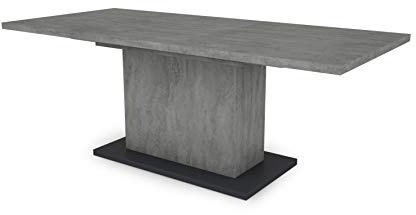 byLIVING Esstisch Athen, ausziehbar 160–200 cm, Beton-Optik grau | Säulentisch mit Synchronauszug und Einlegeplatte, B 160–200, H 75, T 90 cm