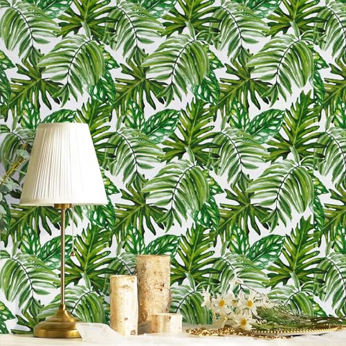 lenify Papel tapiz tropical para despegar y pegar, papel de contacto de selva, 17.7 x 118.1 pulgadas, papel de contacto de hoja de palma, papel tapiz de palma verde, vinilo decorativo extraíble