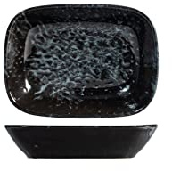 H&H Uranus Piattino Rettangolare in Porcellana, 14cm, Design Moderno, Elegante, per servire le pietanze, Nero