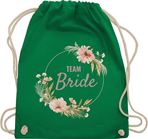 Turnbeutel Rucksack - JGA Junggesellenabschied Frauen - Junggesellinnenabschied Team Bride Boho Blumenkranz Motiv I - Unisize - Grün - hen party accessories brauttaschen jungesselnabschied blumen