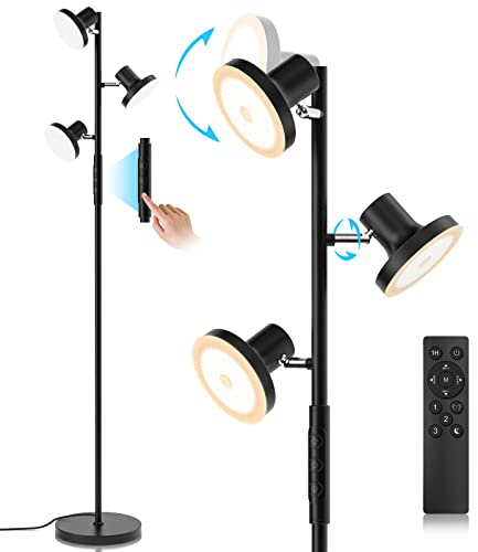 SIBRILLE Lampada da Terra Salotto 36W, 2500LM Piantana Lampada da Terra con Telecomando, 2700K-6500K Dimmerabile Lampade da Terra LED 3 Luci Individuale Controllo per Soggiorno, Lettura e Ufficio