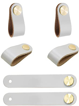 Kacrilidi 6 Piezas Tiradores de Cuero, Muebles de Cuero Manija Con Tornillos, Tiradores Armario Piel para Cajones, para Accesorio de Mobilario, Armario, Cajón, Puerta, Grigio