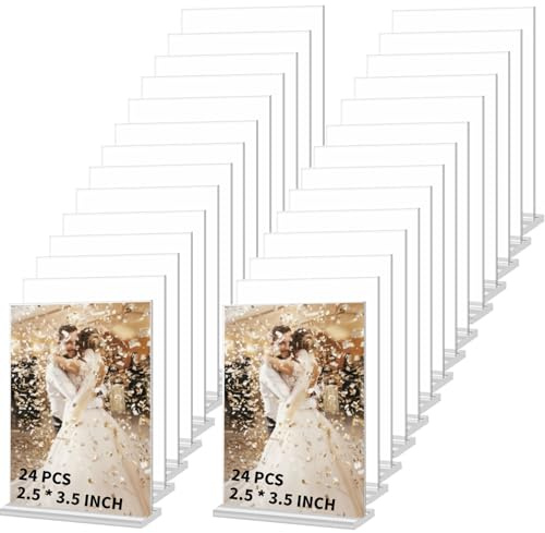 Tcevily 24 Pcs 2.5 x 3.5 Inch Mini Acrylic Sign Holder, Wallet Size Desktop Photo Frames Double Side Picture or Display Plastic Sign Holder Suitable for Office Wedding (2.5 x 3.5 Inches)