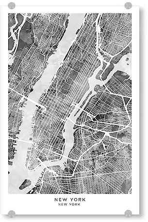 artboxONE Acrylglasbild 90x60 cm Städte New York City Straßenkarte BW - Bild New York Karte malerei