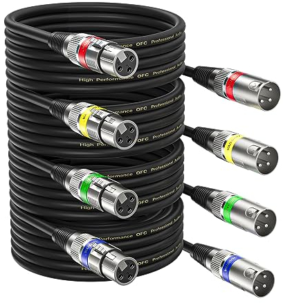 NUOSIYA 5M XLR Cables 4 Packs,XLR Male to Female 3 Pins Balanced Microphone Cable for Studio Recorder, Mic, Mixer, Speaker System, Phantom Power