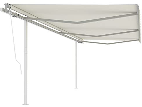 ZEYUAN Toldo retráctil automático con Postes, Toldos Exterior, Toldo De Terraza, Toldo Enrollable Exterior, Toldos Verticales, Toldos para Patio, Crema 6x3 m