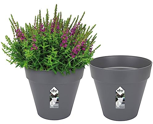 elho Loft Urban Rund 30 2er Set Blumentöpfe - Anthracite | ∅ 29 x H 30.5 cm | 2 Artikel Enthalten | für den Außenbereich | 100% recyceltes Plastik