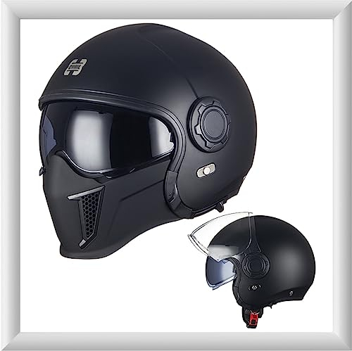 WYXAXNM Vintage Motorradhelm Jethelm Motorrad-Halbhelm DOT/ECE Zulassung Motorrad-Sturzhelm Mit Sonnenblende Retro-Stil Vespa Harley Jethelm Für Jugendliche Männer Frauen,Black-XXL