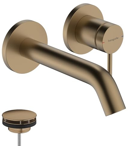 hansgrohe Tecturis S - Mitigeur lavabo encastré avec garniture de vidage, Robinet de salle de bain avec longueur sous bec 16,5 cm, économie d'eau (EcoSmart+), Bronze brossé, 73350140