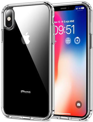 HOOMIL Hülle für iPhone X/XS, Anti-Vergilbung, Transparent | Stoßschutz, Durchsichtige Kratzfeste Harte Rückseite, Unterstützt Kabelloses Laden