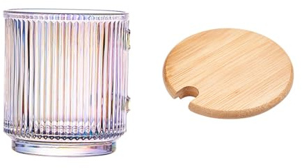 soulnioi 340ml Glass Coffee Cup with Lid and Handle, Coloured Glass Coffee Mugs, Ribbed Coffee Glasses for Latte, Cappuccino, Tea, Milk, Juice, Water (Rainbow)