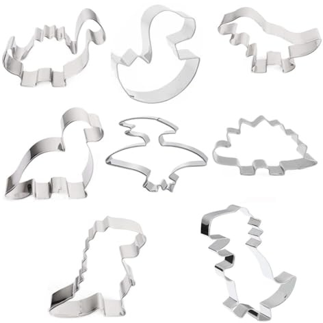 ieron Juego de 8 Cortadores de Galletas de Dinosaurio, Cortador de Galletas Dino de Acero Inoxidable Molde para Niños DIY Cocina Fondant Masa Repostería Decoración de Pasteles