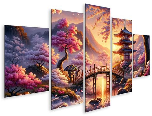 islandburner Tableau sur toile Japon serein Fleurs de cerisier en floraison Saison magique Images murales Affiche