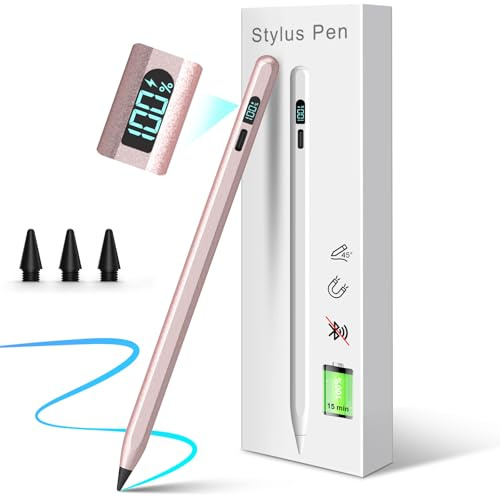 Mixoo Stylus Pen für iPad 2018-2026, Akkuanzeige, 11 Std. Laufzeit,Roségold | Handflächenablehnung/Neigungssensitivität, magnetischer Stift für Apple iPad 6–10/A16, Pro M4 11/12,9, Mini 5–7, Air 3–5